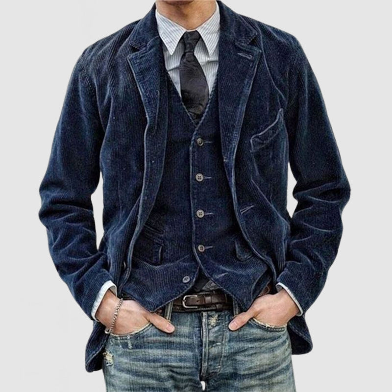 FLORIANO - Elegante blazer + gilet in velluto a coste