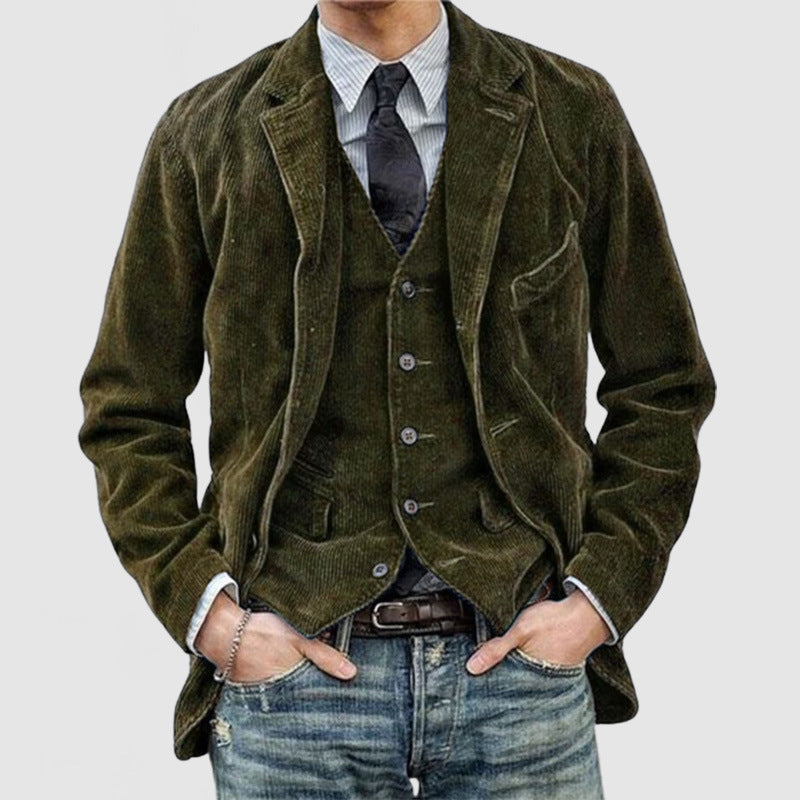 FLORIANO - Elegante blazer + gilet in velluto a coste